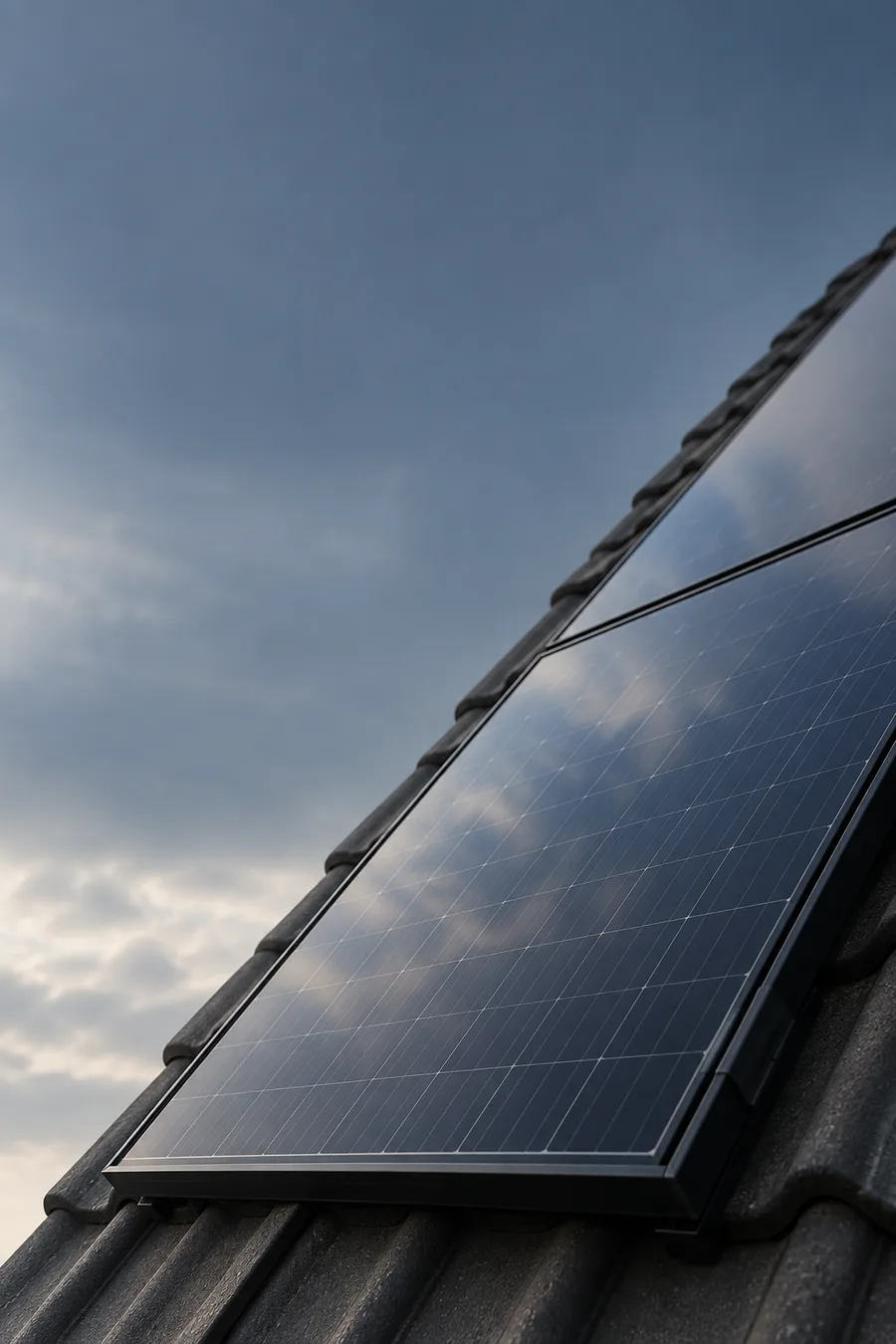 Detail van zonnepanelen op een dak